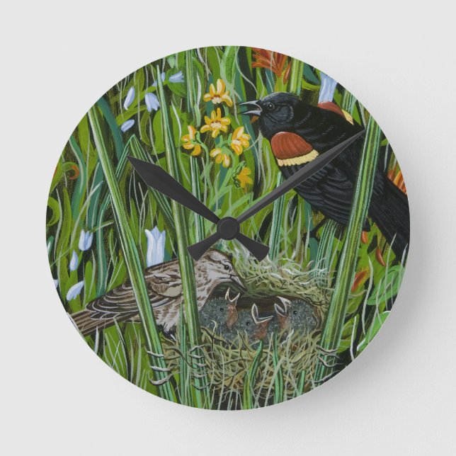 Red Wing Blackbird Runde Wanduhr (Vorderseite)