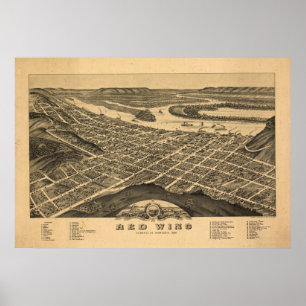 Red Wing Minnesota 1880 Antique Panoramabalkarte Poster