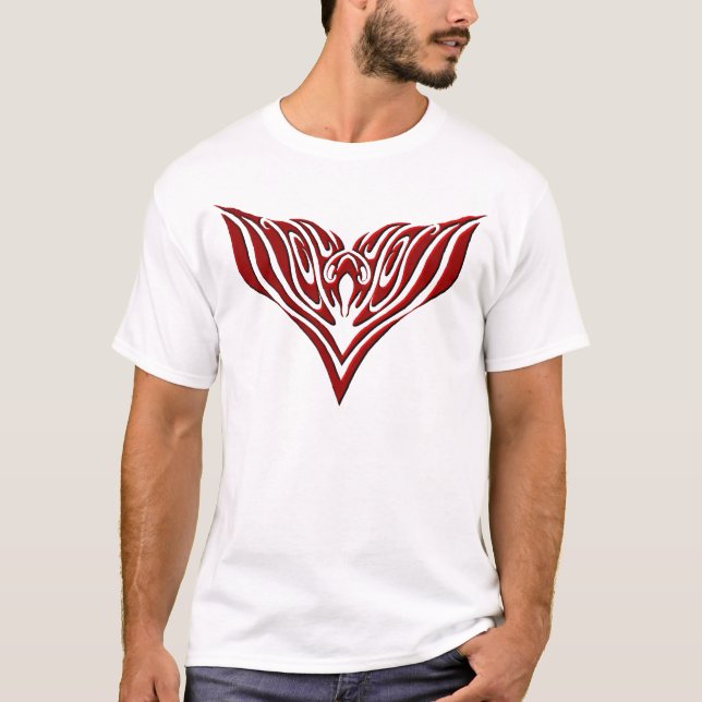 Red Winged Bird Tribal Tattoo Design T-Shirt (Vorderseite)