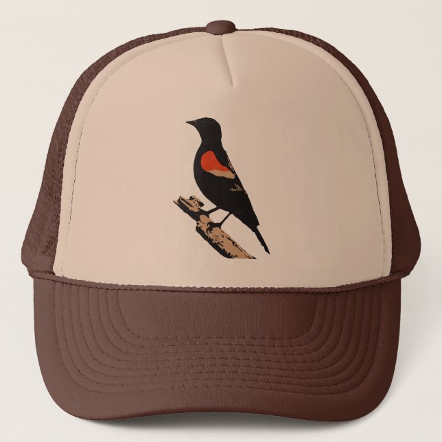 Red Winged Blackbird 4-Farben-Design Truckerkappe (Vorderseite)