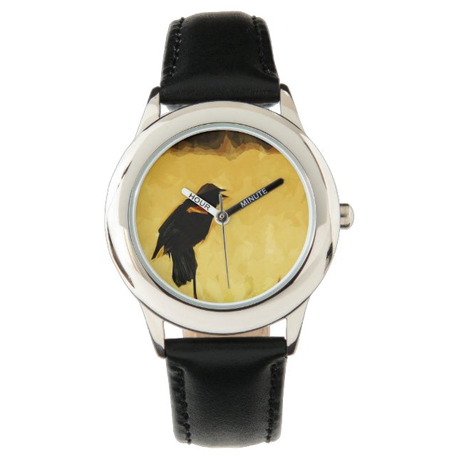 Red-Winged Blackbird singend Abstrakt Armbanduhr (Vorderseite)