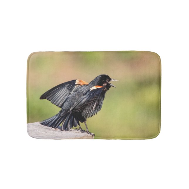Red Winged Blackbird Singing Badematte (Vorderseite)