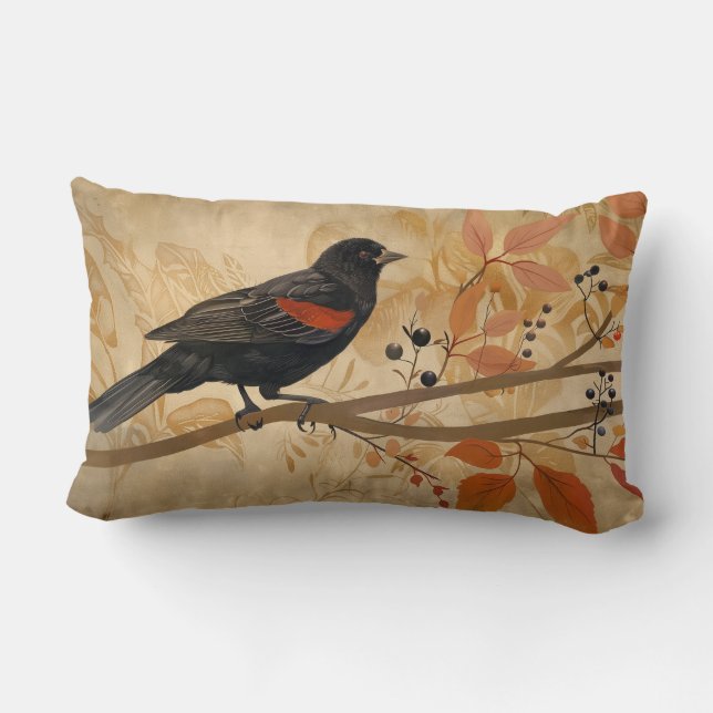 Red Winged Blackbird Throw Kissen (Rückseite)