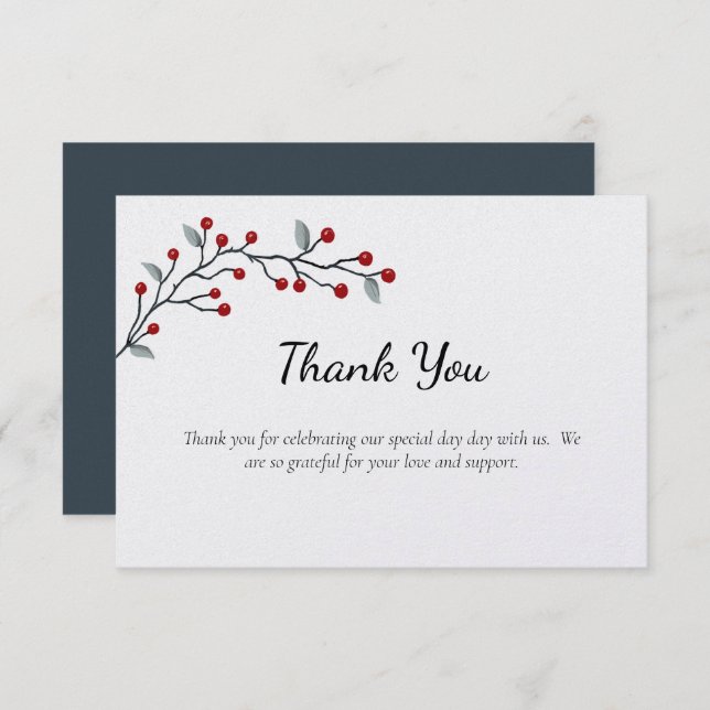 Red Winter Berries Flat Dankeschön Karte (Vorne/Hinten)