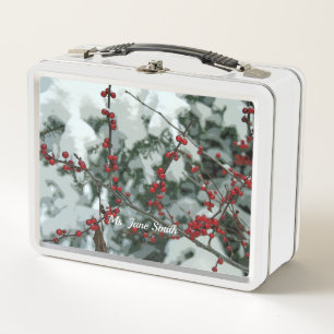 Red Winter Berries Holiday Metal Lunchbox
