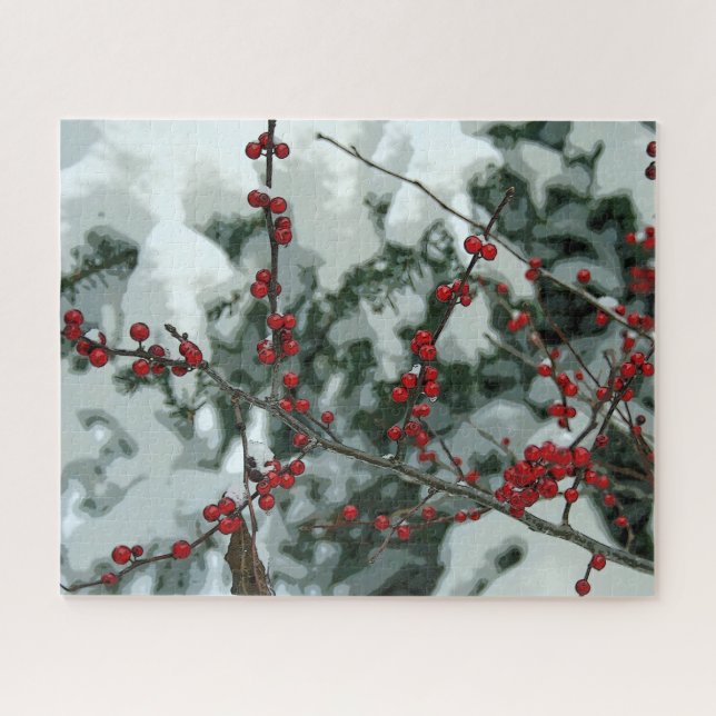 Red Winter Berries Weihnachtsfeiertag Jigsaw Puzzl Puzzle (Horizontal)