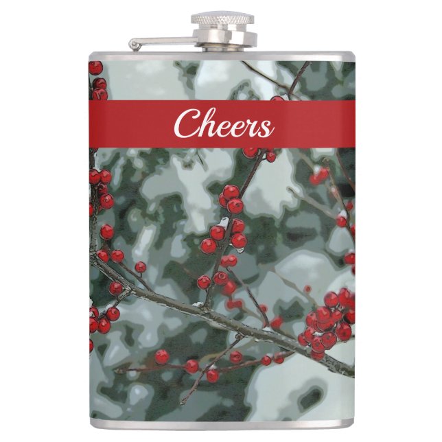 Red Winter Berries Weihnachtsgetränk Flasche Flachmann (Vorderseite)