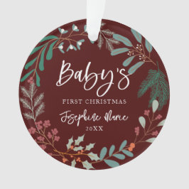 Red Winter Botanical Baby's First Christmas Ornament