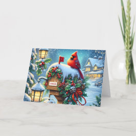 Red Winter Cardinal on Mailbox Christmas Feiertagskarte