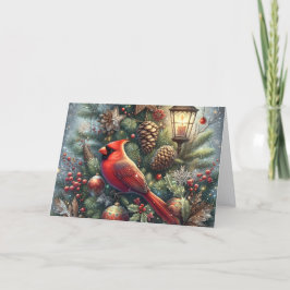 Red Winter Cardinal with Lantern Christmas Feiertagskarte