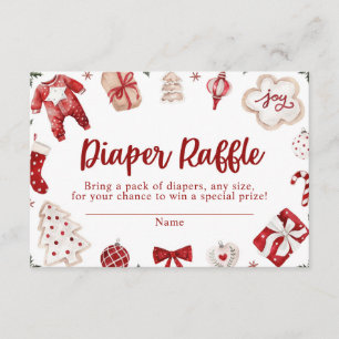 Red Winter Christmas Baby Dusche Windeln Raffle Begleitkarte
