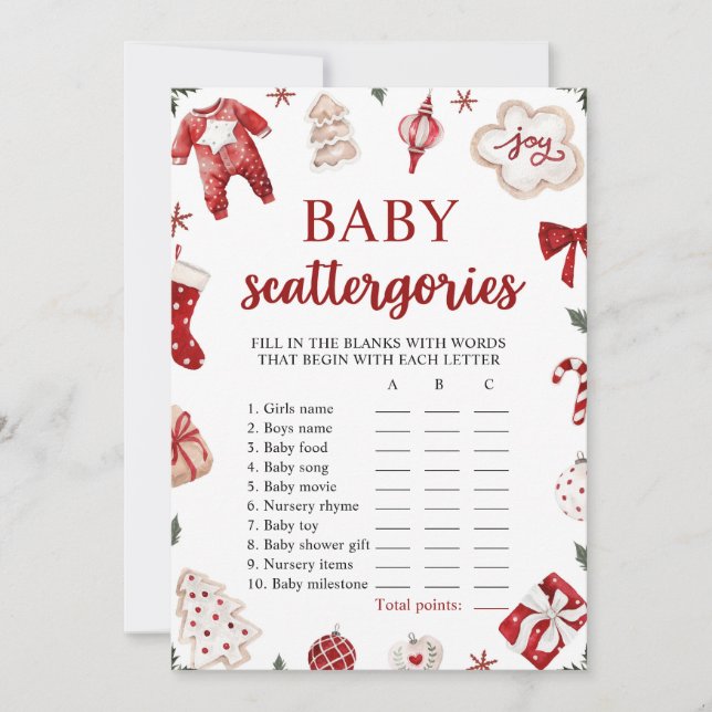 Red Winter Christmas Baby Shooting Scattegories Sp Einladung (Vorderseite)