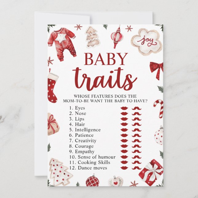 Red Winter Christmas Baby Shower Baby Tracks Spiel Einladung (Vorderseite)