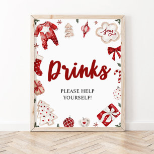 Red Winter Christmas Baby Shower Drinks Unterschre Poster