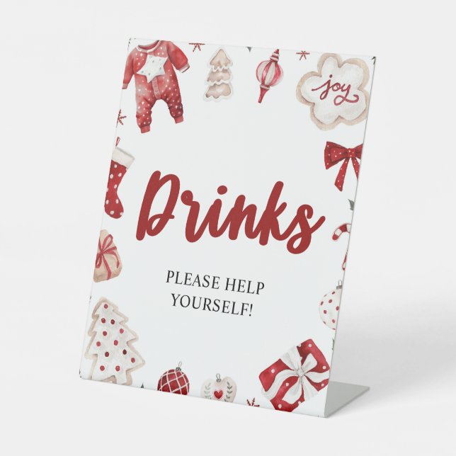 Red Winter Christmas Baby Shower Drinks Unterschre Sockelschild (Vorderseite)