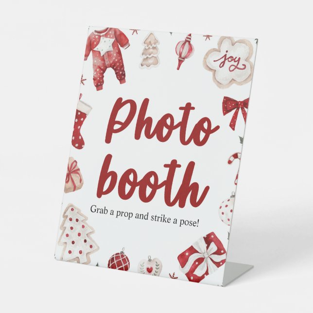 Red Winter Christmas Foto Stand Babydusche Schild (Vorderseite)