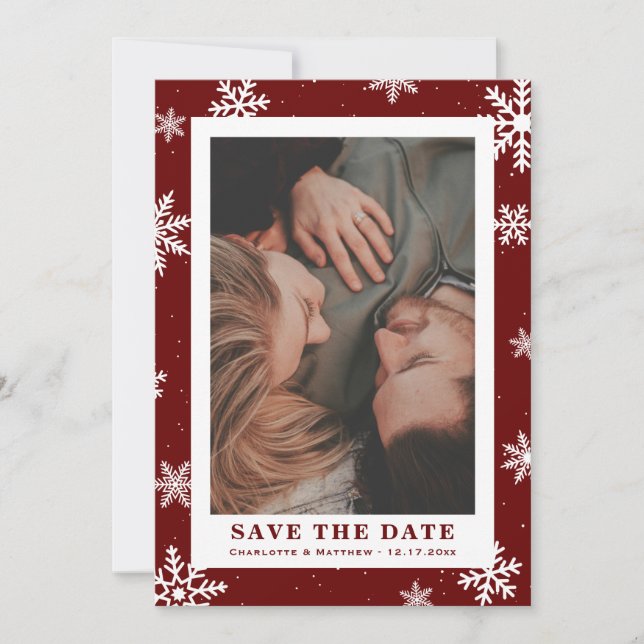 Red Winter Holiday Save the Date Foto Cards (Vorderseite)