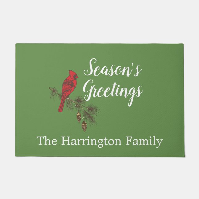 Red Winter Kardinal Personalisiert Fußmatte (Vorderseite)