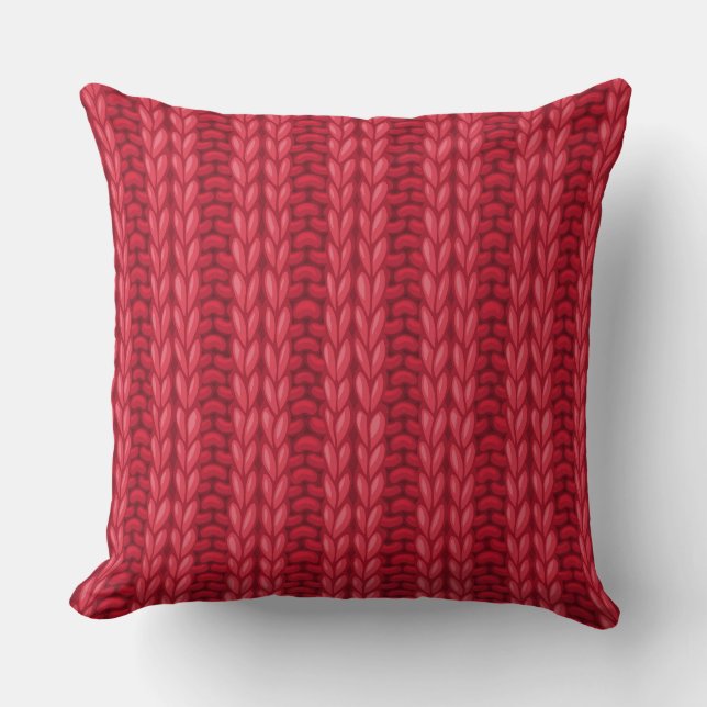 Red Winter Knitting Wooly Muster Kissen (Vorderseite)
