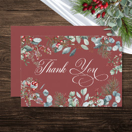 Red Winter Pine Berries Eucalyptus Wedding Dankeskarte
