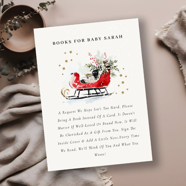 Red Winter Sleigh Books For Baby Baby Shower Begleitkarte (Von Creator hochgeladen)