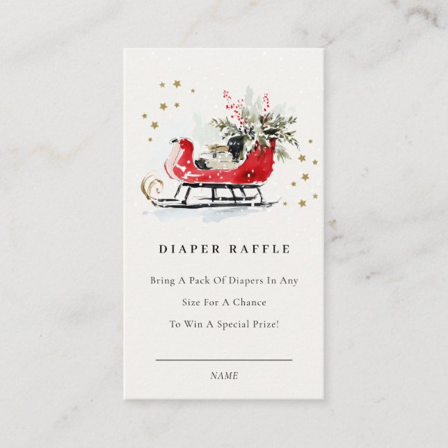 Red Winter Sleigh Diaper Raffle Baby Baby Shower Begleitkarte (Vorderseite)