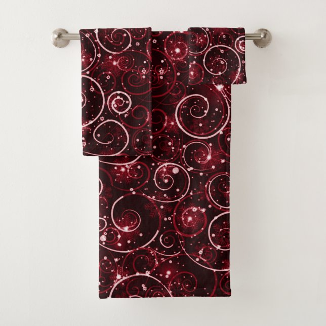Red Winter Swirl Badhandtuch Set (Insitu)