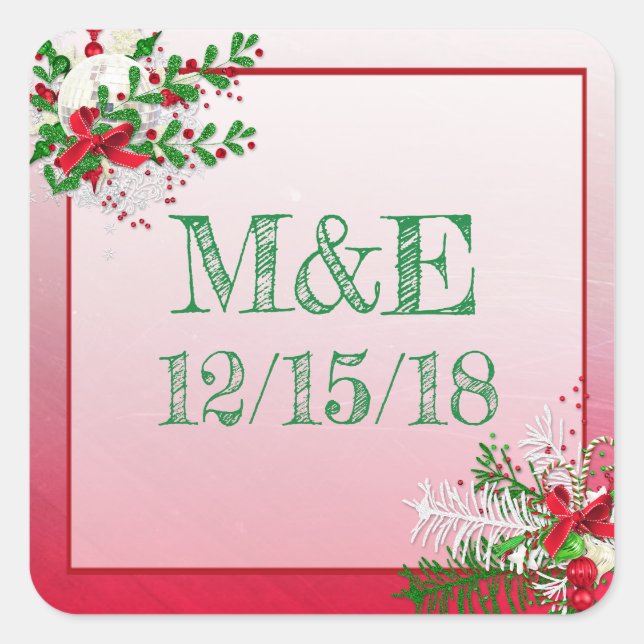 Red Winter Wedding Personalisiert Stickers (Vorderseite)