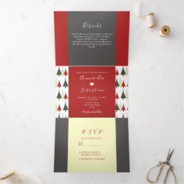 Red Winter Wedding Tri-Fold Einladung