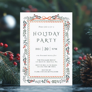 Red Winterberry Frame Holiday Party Einladung