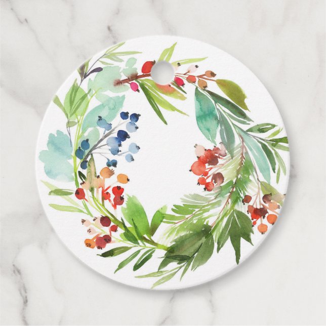 Red Winterberry und Juniper Wreath Weihnachten Geschenkanhänger (Vorderseite)