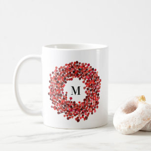 Red Winterberry Wreath Monogram Kaffeetasse