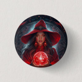 Red Witch With Crystal Ball And Amazing Background Button