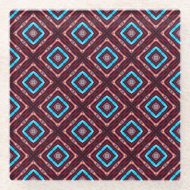 Red With Blue Diamond Glasuntersetzer (Vorderseite)