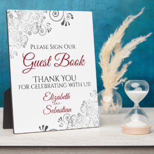 Red with Gray Frills Sign Our Guest Book Wedding Fotoplatte
