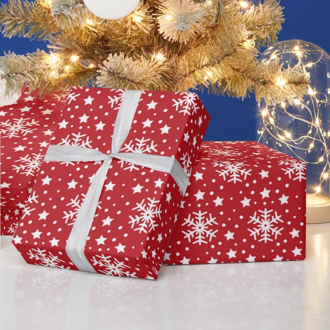 RED with WHITE CHRISTMAS SNOWFLAKES Geschenkpapier (Feiertage)
