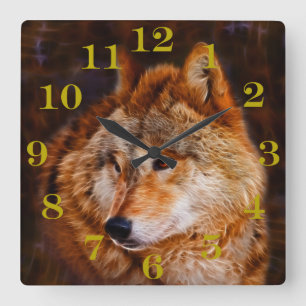 Red wolf fractal quadratische wanduhr
