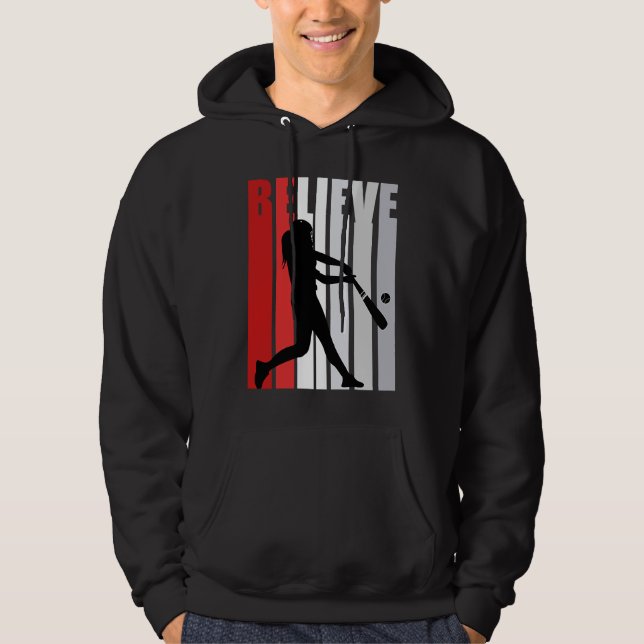 Red Womens Believe Baseball Motivational Softball  Hoodie (Vorderseite)