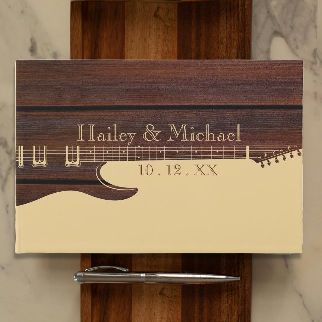 Red Wood & Brown Guitar Wedding Gästebuch (Red Wood & Brown Guitar Wedding Guest Book
)