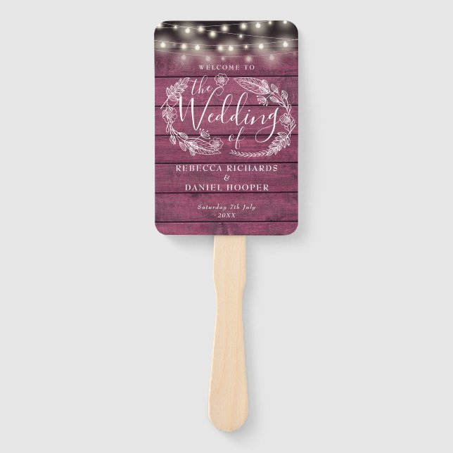 Red Wood Floral String Lights Wedding Programm Fächer (Vorderseite)