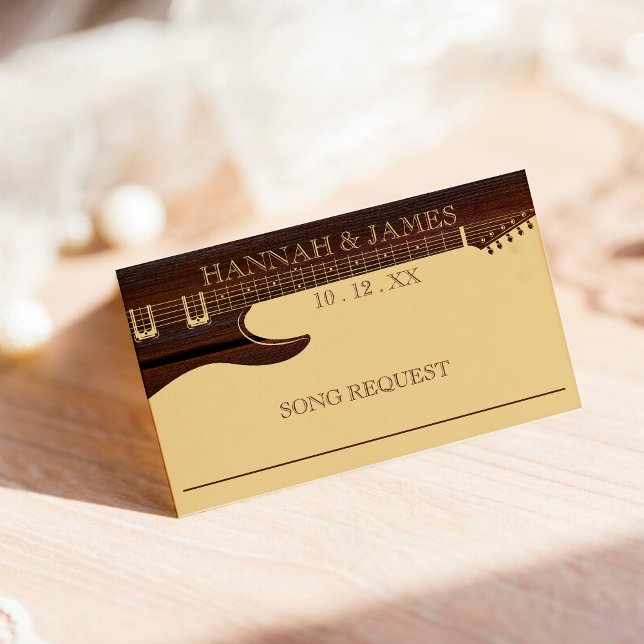 Red Wood & Tan Brown Guitar Wedding Song Request Begleitkarte (Red Wood & Tan Brown Guitar Wedding Song Request Enclosure Card)