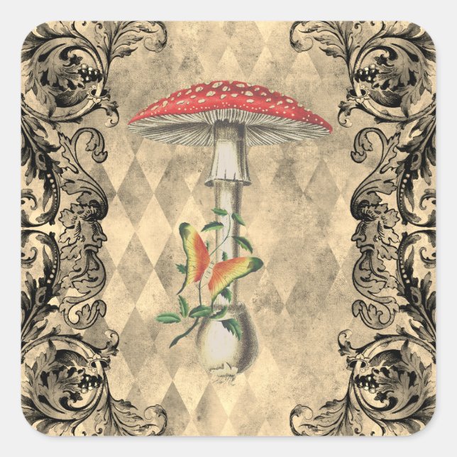 Red Woodland Mushroom Quadratischer Aufkleber (Vorderseite)