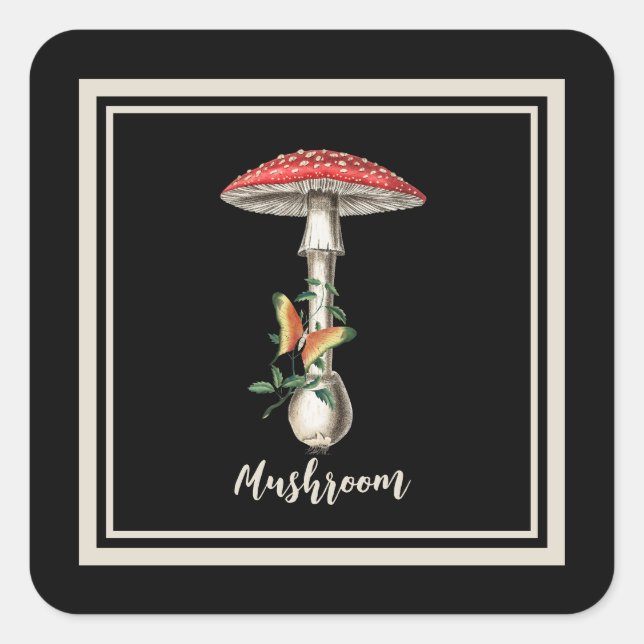 Red Woodland Mushroom Quadratischer Aufkleber (Vorderseite)