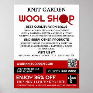 Red Wool Shop Logo, Knitter Store, Garnspeicher Poster