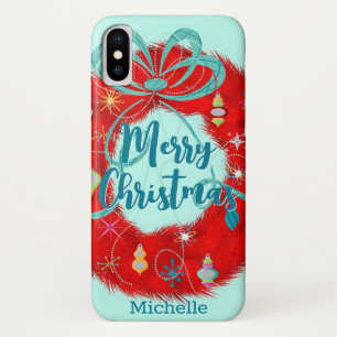 Red Wreath Retro Christmas Case-Mate iPhone Hülle