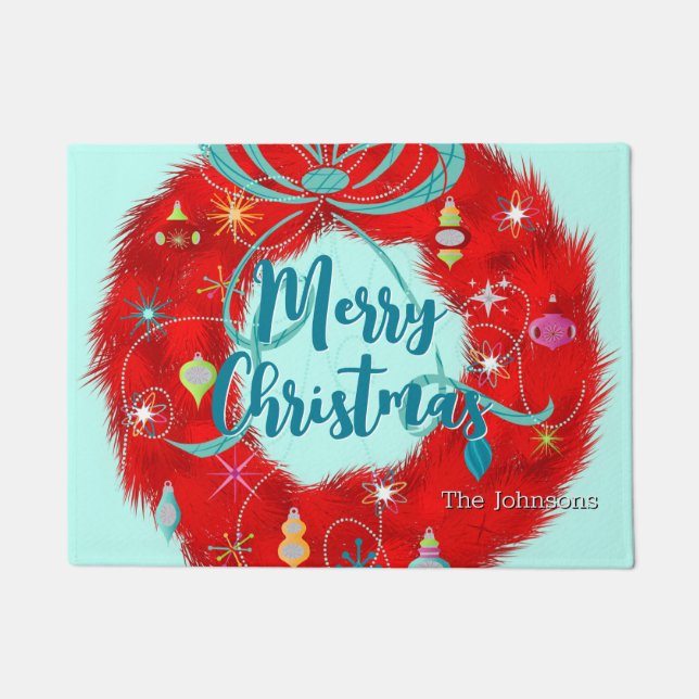 Red Wreath Retro Christmas Fußmatte (Vorderseite)