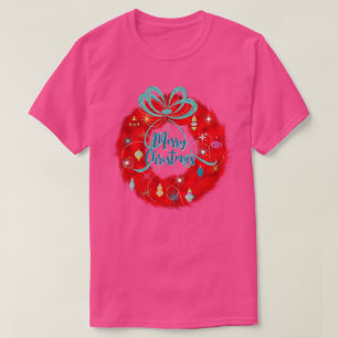 Red Wreath Retro Christmas T-Shirt