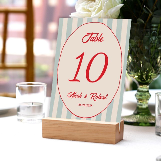 Red Writing Blue Line Retro Wedding Table Number Tischnummer (Von Creator hochgeladen)