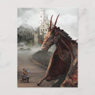 Red Wyvern Dragon Knight Castle Landschaft Postkarte