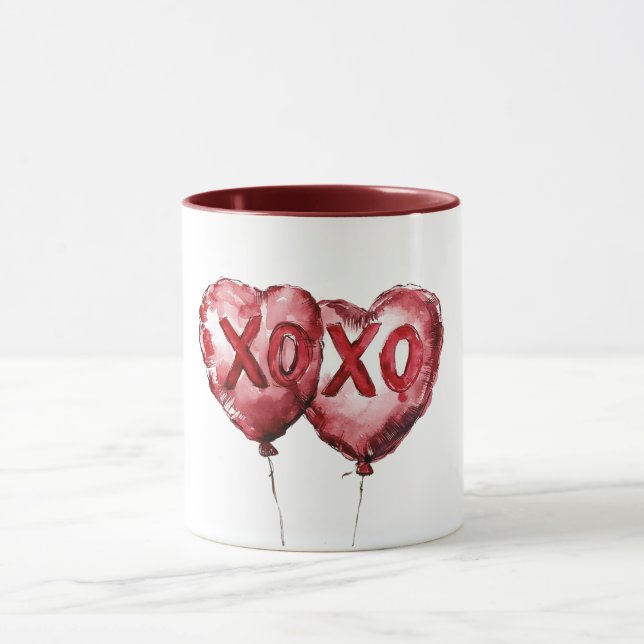 Red XOXO Heart Balloons Love Valentine Tasse (Zentrum)